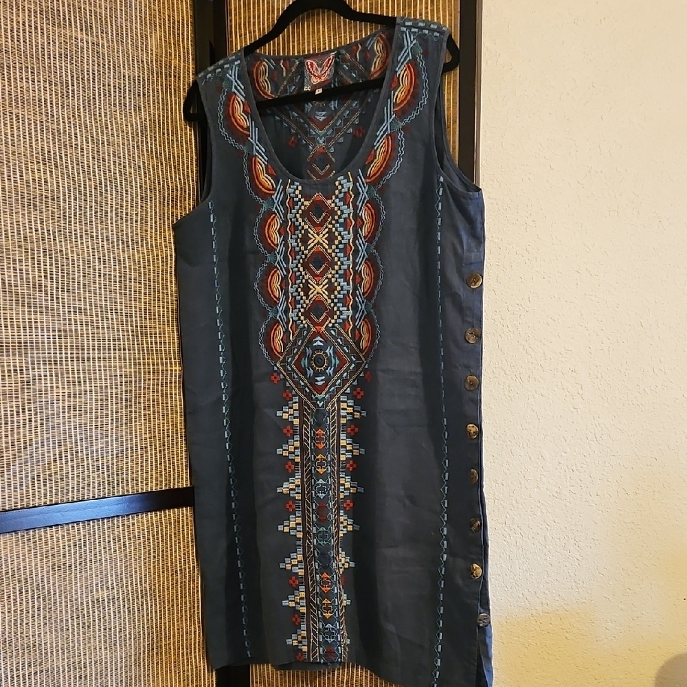 Johnny Was Multicolor Embroidered Linen Dress - Picture 3 of 10